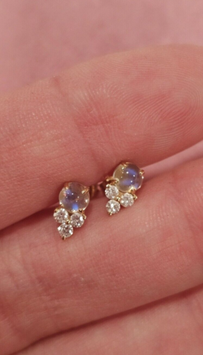 EF Collection 14k 585 yellow gold earrings moonstone and diamonds - Picture 2 of 5