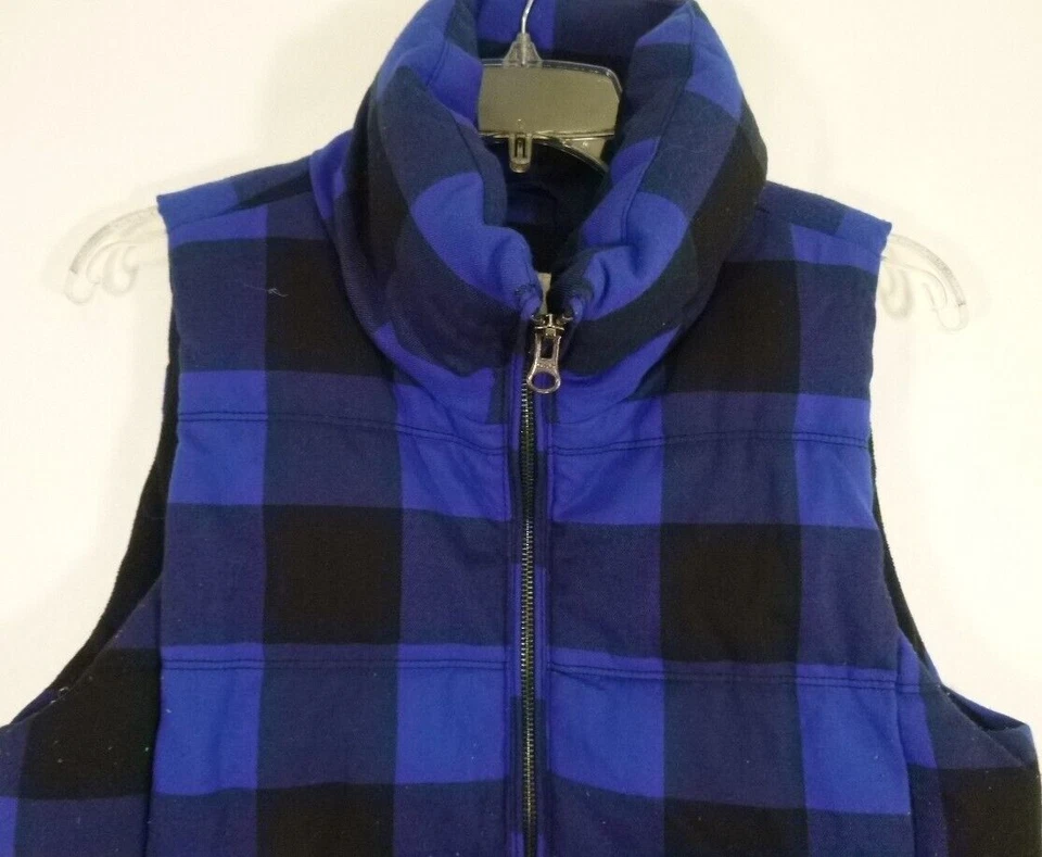 Old Navy-Mens Flannel Puffer Vest Jacket-Fleece Lined, Adult Medium, Blue Plaid - Image 2 of 4