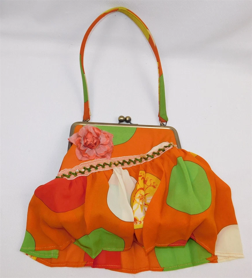 Retro MOD Purse Handbag Green White Yellow Polka Dot Ruffles - Image 2 of 4