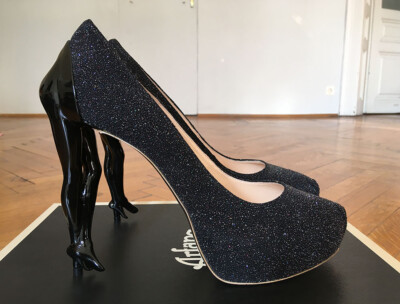 ALBERTO MORETTI ''LADY'' GLITTER PLATFORM PUMPS BLACK MULTICOLOUR  - NEW!