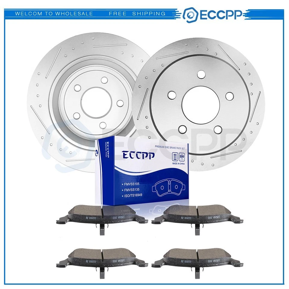 Rear Ceramic Brake Pads And Rotors For Chrysler Voyager 2007 Dodge Grand Caravan Foto 2 de 4