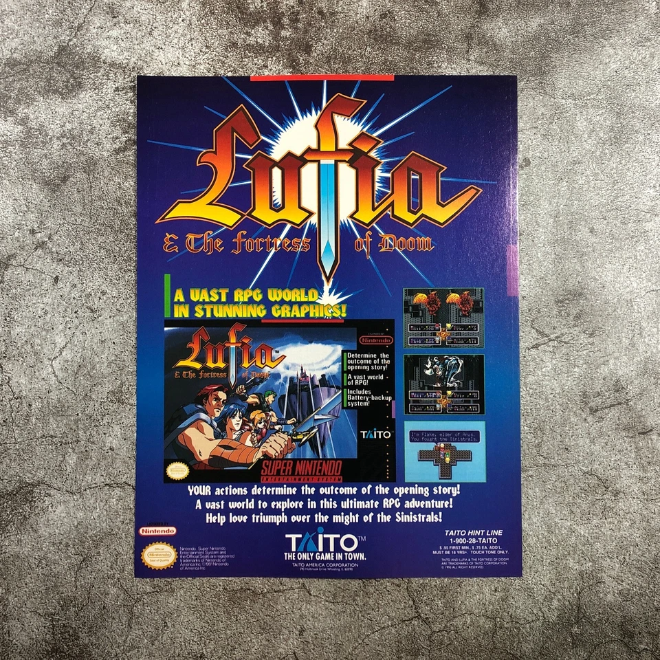 Lufia The Fortress Of Doom 1994 videojuego retro anuncio impreso Taito Super Nintendo Foto 2 de 4