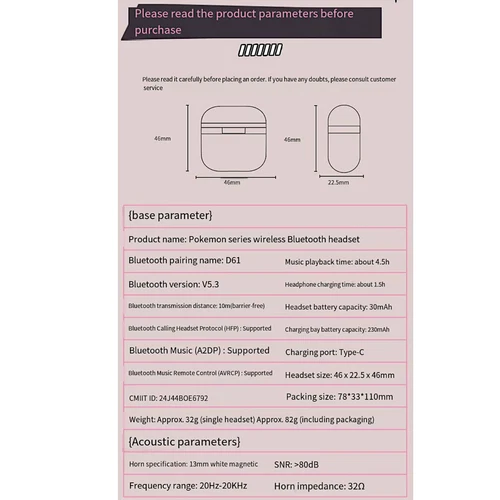 Anime Gengar Jigglypuff Wireless Bluetooth Headset Couple Style Noise Reduction - Photo 17 sur 19