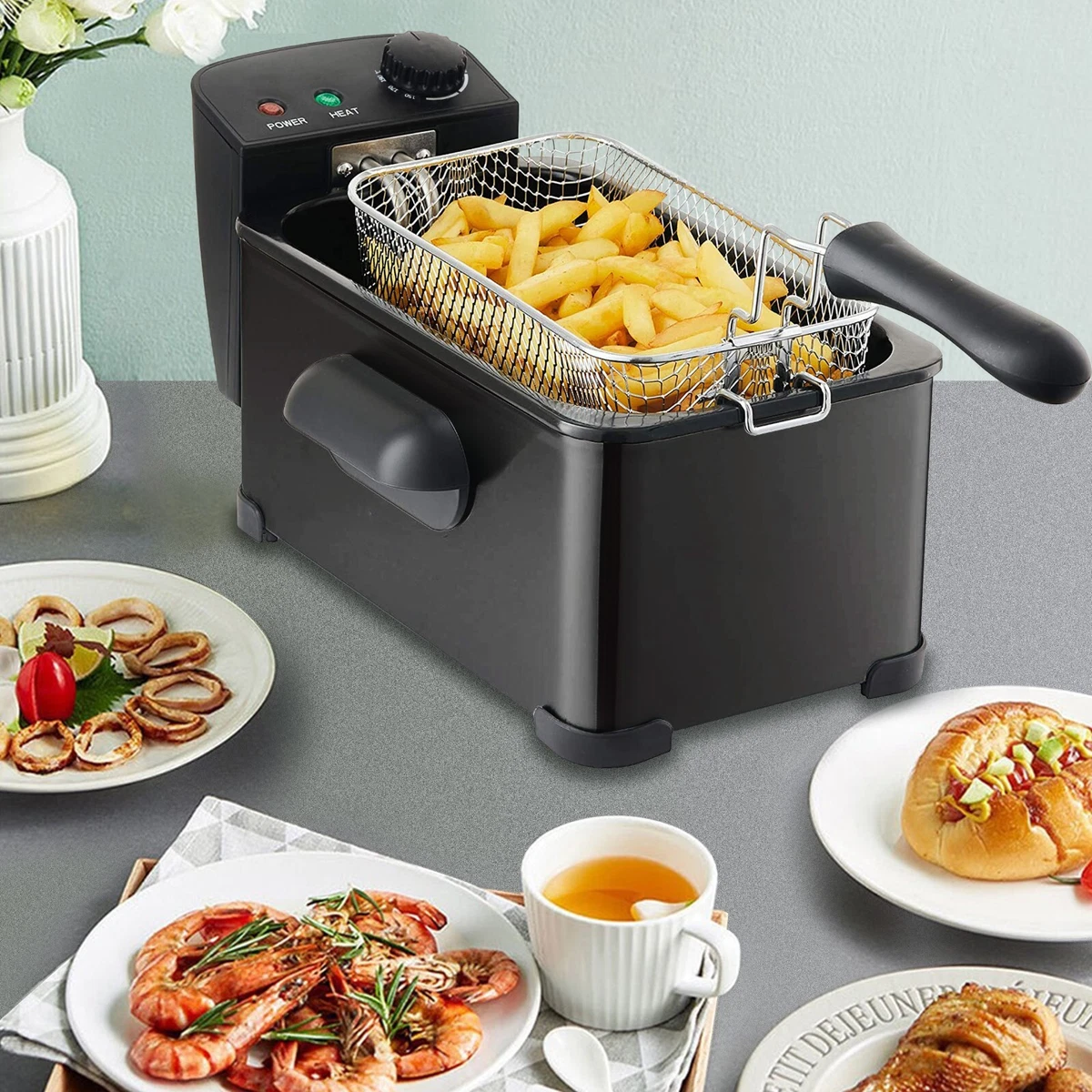 Deep Fat Fryer Large 3.5 Litre Chip Pan with Viewing Window Adjustable Temp