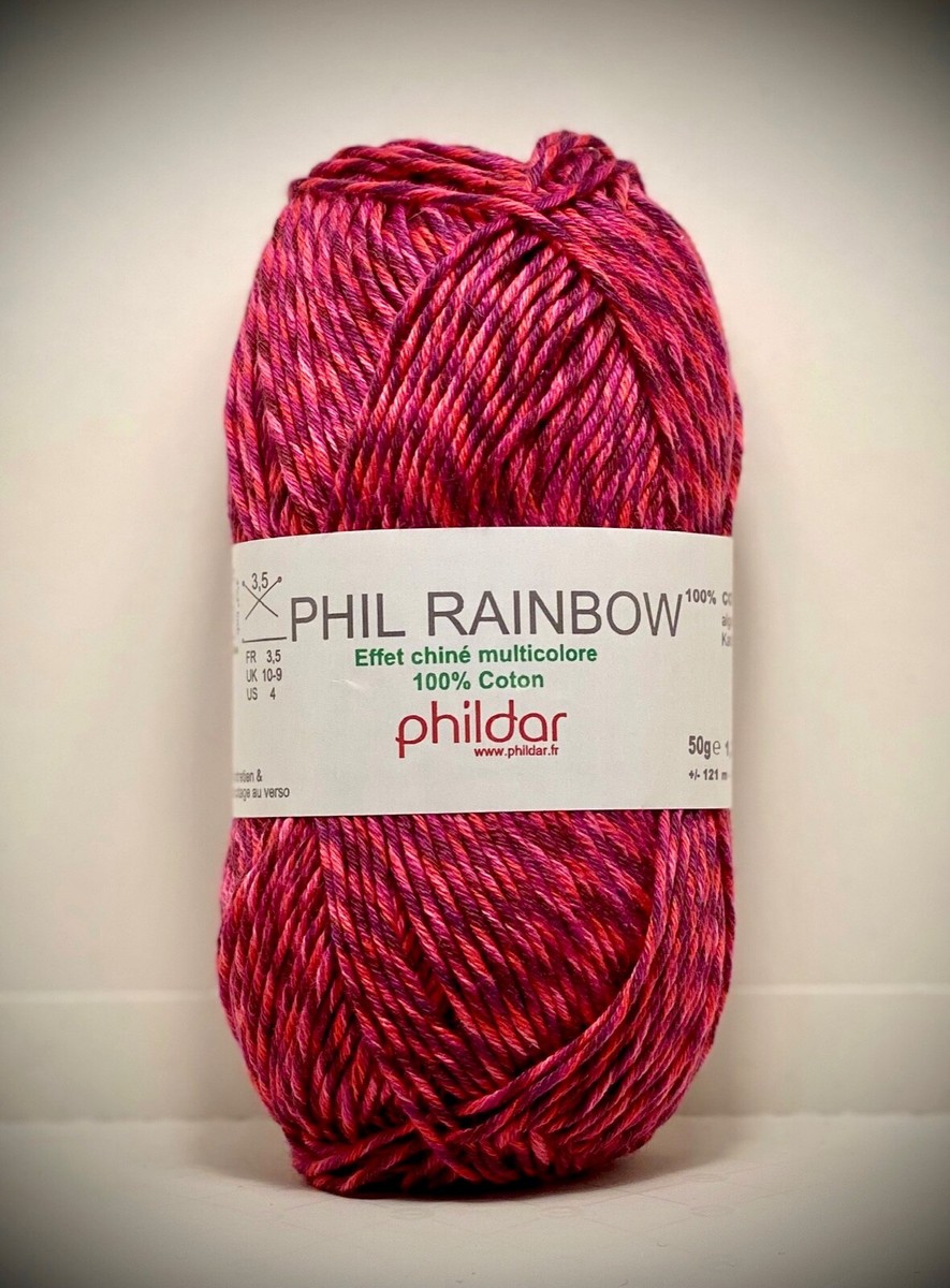 Lot De 5 Pelotes PHILDAR RAINBOW PETUNIA Neuv - Fil Coton Multicolore Chiné, Aiguille 3.5, Idéal Tricot