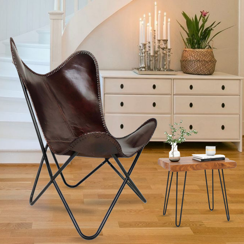 Handmade Leather Butterfly Chair With Stand Fully Comfortable Armchair For Home