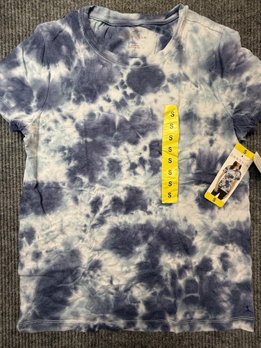 Danskin Shirt Womens Small Blue Gray Tie-dye Top Round Neck Tee Casual Workout