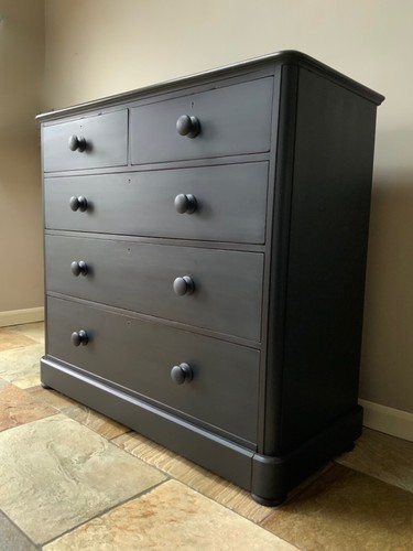 Restored Large Antique Victorian Mahogany Painted Black Chest Of Drawers Storage - Picture 1 of 10