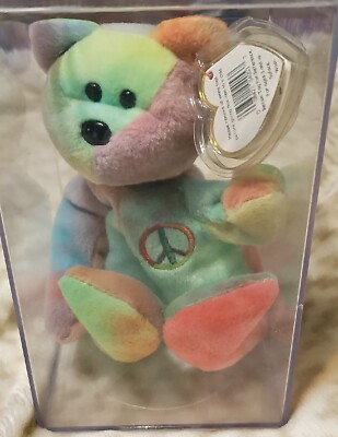 RARE Retired Beanie Baby Peace Bear, PVC Pellets, Tag SPELLING Errors