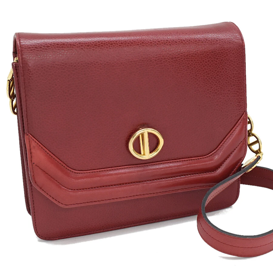 Auth Christian Dior carré mini sac à bandoulière sac à bandoulière cuir rouge T00E