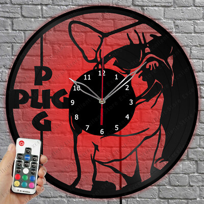 LED Vinyl Clock Pug Life LED Light Vinyl Record Wall Clock Home Decor 1282