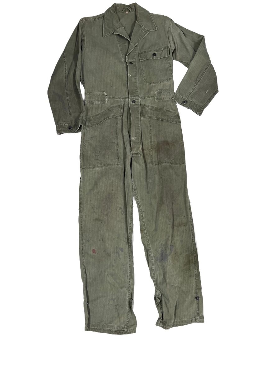 Vtg 40s WW2 US Army HBT 13 Star Coveralls 38R OD Green Vtg 40s WW2 US Army HBT 13 Star Coveralls 38R OD Green
