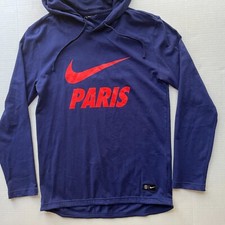 Nike Paris Saint-Germain Hoodie Mens Medium Jersey Club Pullover Blue Red Swoosh