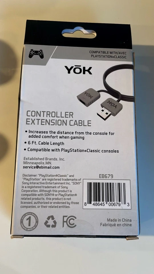 2 PACK Playstation Classic: YOK 6 Ft Controller Extension Cable Cord New Sealed - Image 2 of 2