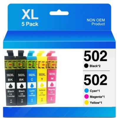 Pack 5 Cartridges for Epson Expression XP-5100 5105 WF-2860 2865-DWF 502 502 XL
