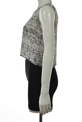 Gypsy 05 Global Village Womens Top Size XS White Gray Printed Crop Blouse Shirt - Picture 3 of 5