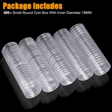 300Pcs 19mm Coin Holder Capsules Case Clear Round Box commemorative storage