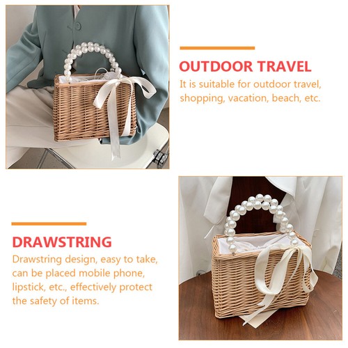 2 Pack Pearl Handbag Miss Straw Beach Bags Women Summer Purse Woman - 第 8/12 張圖片