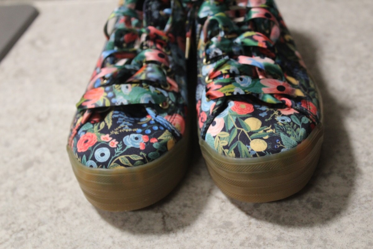 Keds Rifle Paper Co Triple Kick Womens Shoes Sneaker Size 9  Keds Shoes Womens 9 Black Gold Floral Platform Lace Up Rifle Paper Co Sneakers main image 0