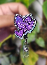 Valentines Day Holographic Heart retractable reel badge id card holder Nurse