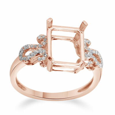 1/7 Ct 9x7mm Emerald Semi Mount Wedding Band Ring Natural Diamond 10K Rose Gold