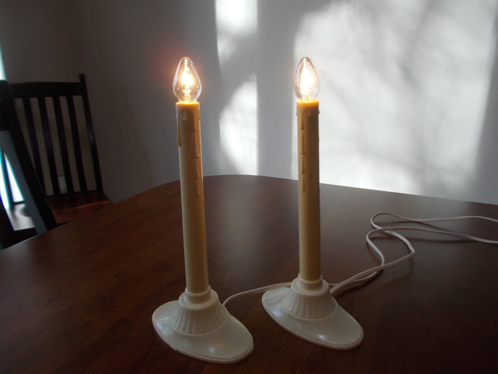 2 Vintage Christmas Window Electric Plastic Wax Drip Candle Stick