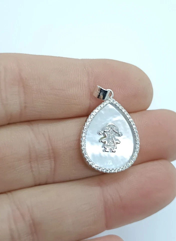 ciondolo donna argento 925 pendente bambina madreperla e zirconi bianchi - Immagine 2 di 4