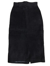 Vintage Express Black Suede Leather Lined Pencil Skirt Size 9/10 Midi 3/4 length