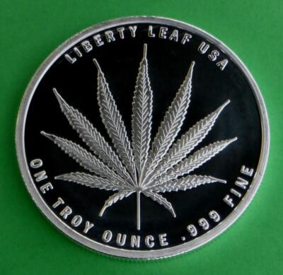 #ad #ad Marijuana Cannabis Round Sativa Liberty Leaf 1 Troy Ounce .999 Silver PL amp; LP $45.71