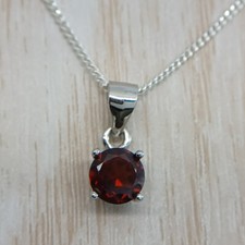 6mm ROUND GENUINE DEEP RED GARNET 925 STERLING SILVER PENDANT + CHAIN / NECKLACE