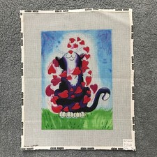 Hand Painted Needlepoint Canvas Cat Hearts Swirling with Love QR-WW155 18 Mesh