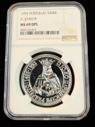 1995 PORTUGAL SILVER 200 ESCUDOS JOAO II NGC MS 69 DPL MIRROR SURFACES TOP POP 1 - Picture 5 of 5
