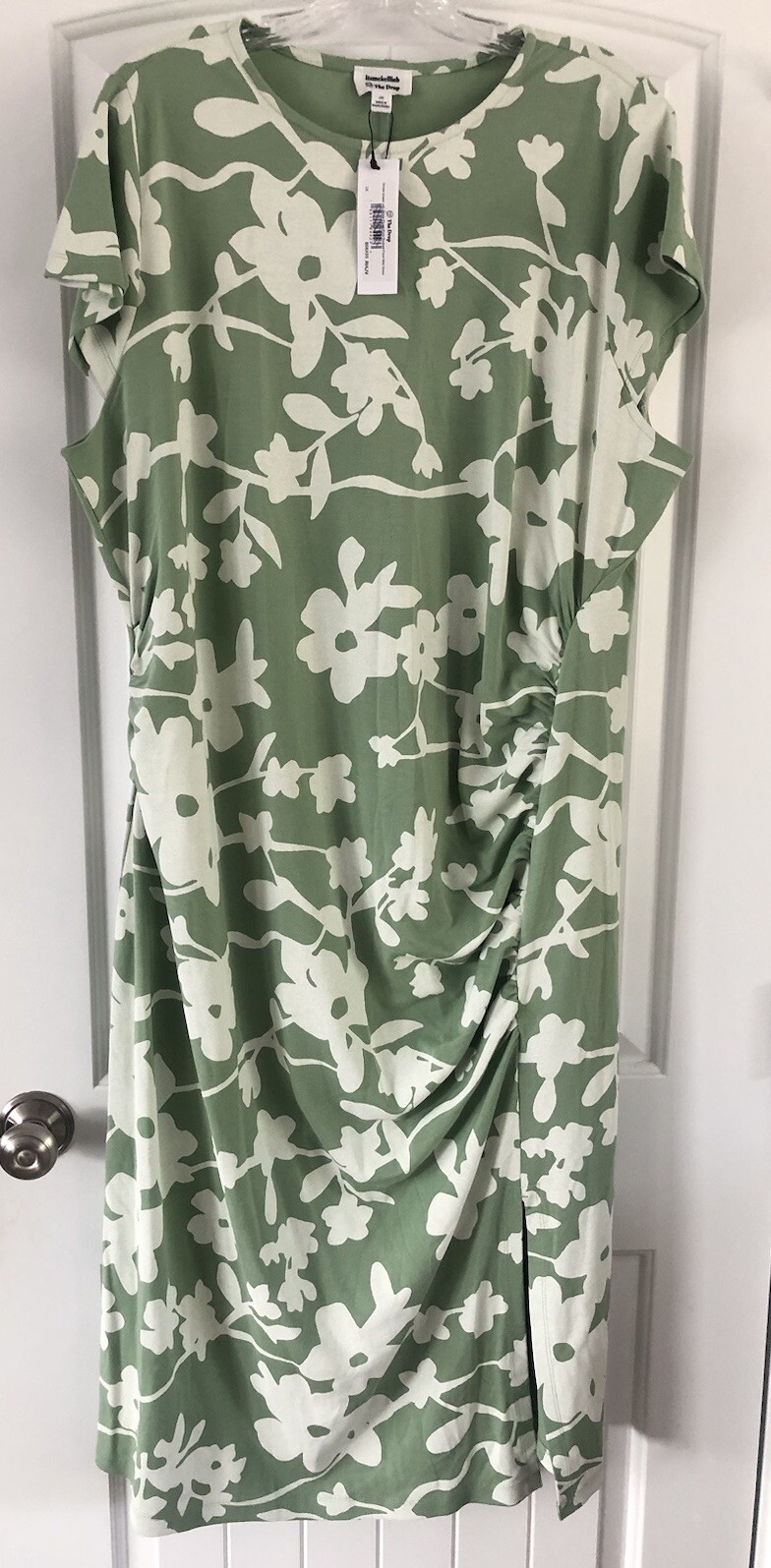 The Drop itsmekellieb S/S MIDI Dress Plus 3X Smoke Green Floral Print Ruched NWT