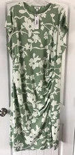 The Drop itsmekellieb S/S MIDI Dress Plus 3X Smoke Green Floral Print Ruched NWT