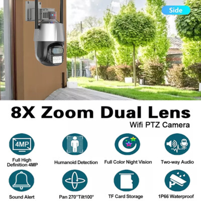 4K IP WiFi WLAN Überwachungs Kamera Dual Lens 1-8X Zoom PTZ Nachtsichtkamera