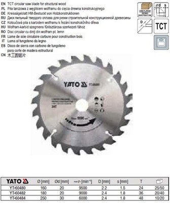 Yato HM Kreissägeblatt für Bauholz Nagelfest 160-250mm Freie Auswahl