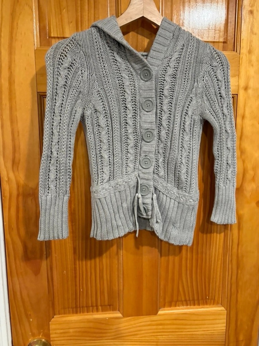 Y2k Abercrombie & Fitch Fitted Cable Knit Hoodie Cardigan Gray