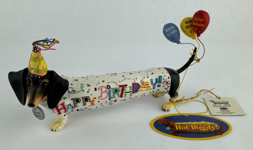 Westland Hot Diggity Dachshund Figurine Woopie Wiener Happy Birthday Balloons