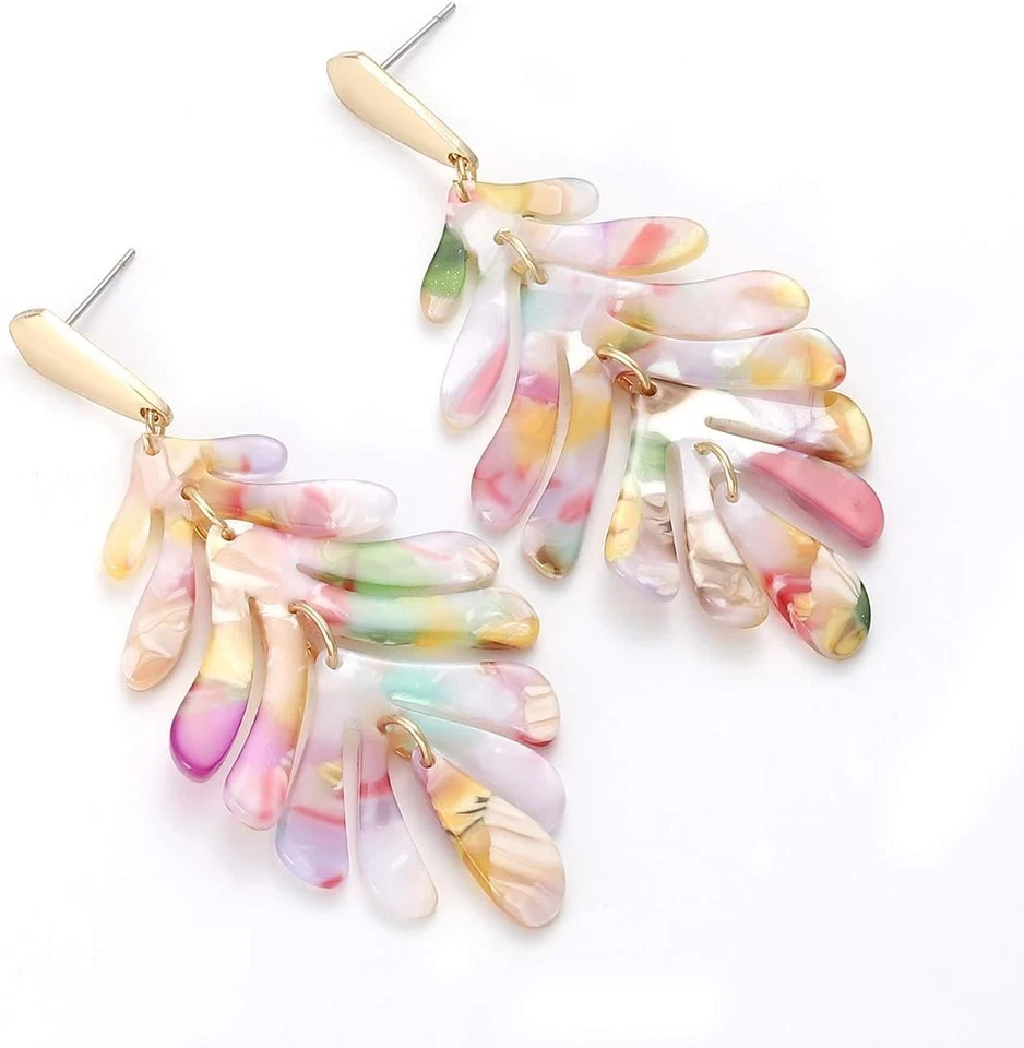 Acrylic Leaf Pendant Necklace & Earrings Set, Statement Resin Palm Leaf Jewelry - Image 4 of 4