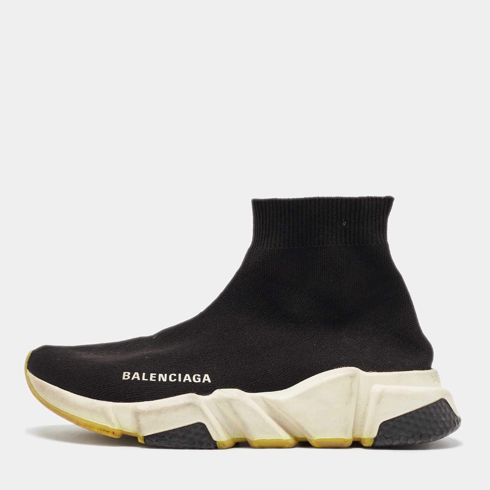 Balenciaga Black Knit Fabric Speed Trainer Slip On High Sneakers Size 36