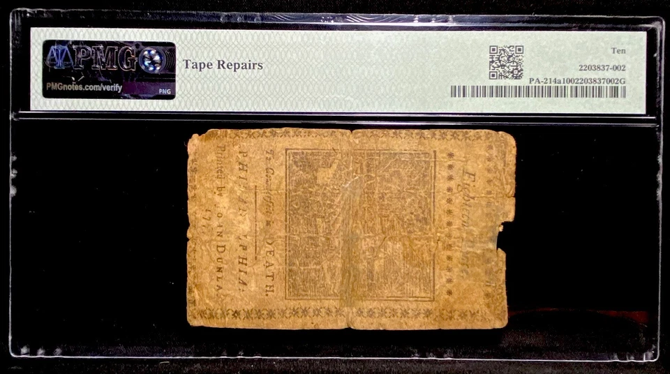 1777 PENNSYLVANIA American Revolution Colonial Currency Bank Note PA-214, PMG 10 - Image 2 of 4