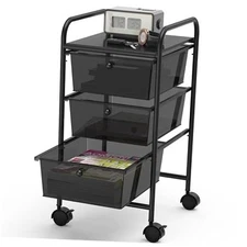  Utility Cart with Rolling Storage Art Craft Organizer 3 Drawers Black