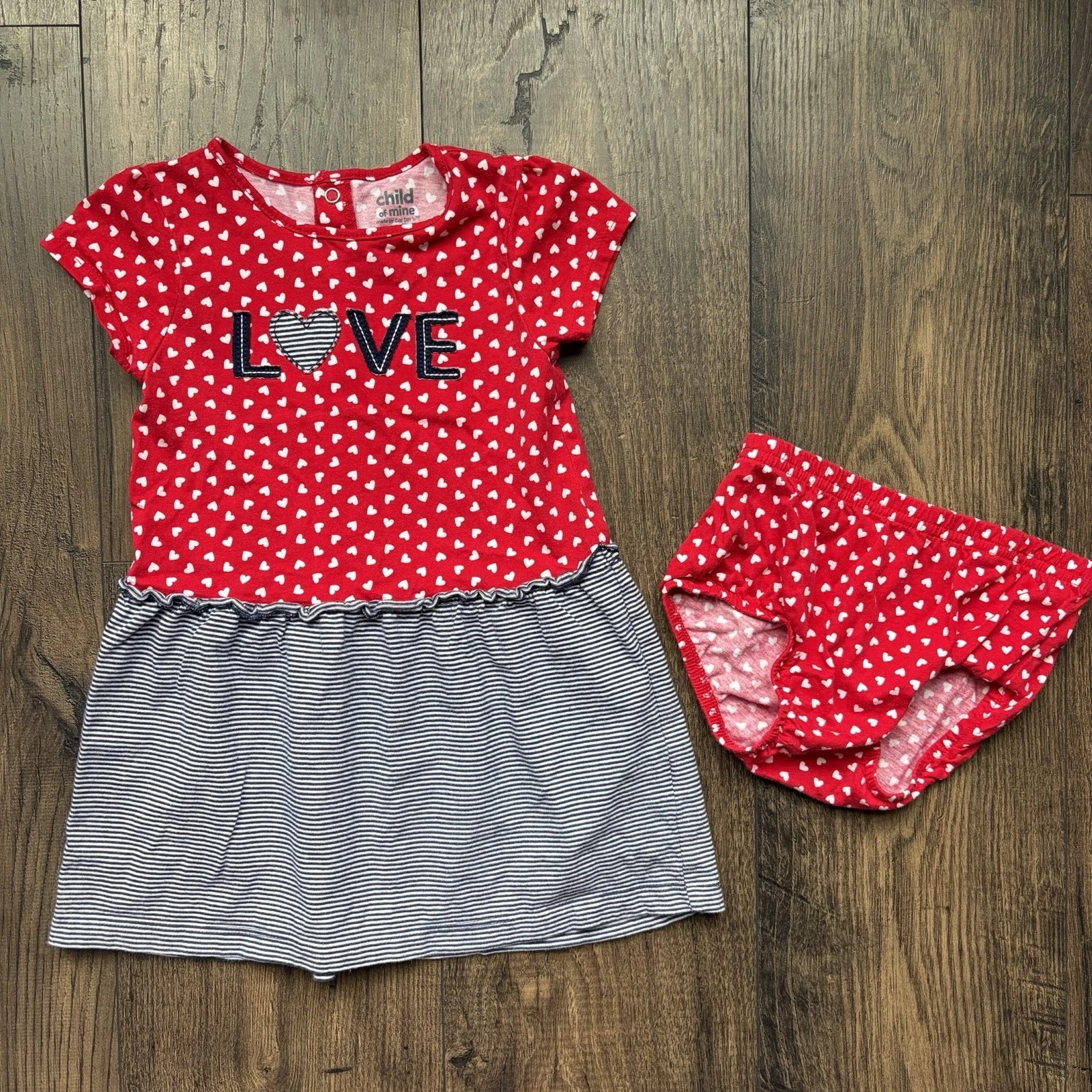 Child of Mine Carters Baby Girl Dress Set 24M Hearts Red Blue 2pc 4th Of July