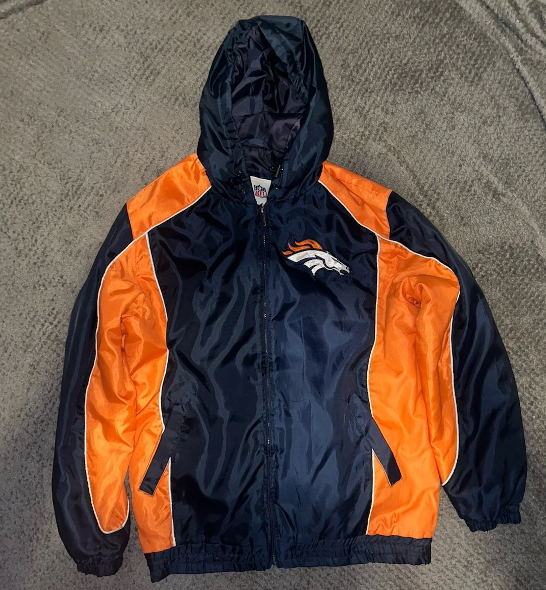 Denver Broncos Vintage Padded Hooded Jacket Size L NFL 90s