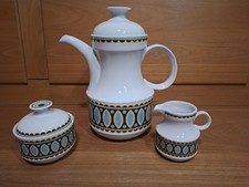 Retro Arzberg Kaffeekanne Zuckerdose Milchkännchen türkis braun weiss Geschirr