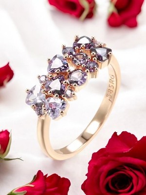  EDLES Ring Violet   585 Rolled Gold 14K echte Goldauflage  funkelnder Zirkonia