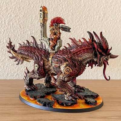Warhammer Fyreslayers - Painted Auric Runefather on Magmadroth