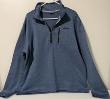 Eddie Bauer Men's Blue Knit 1/4 Zip Mock Neck Pullover Sweater XL Long Sleeve