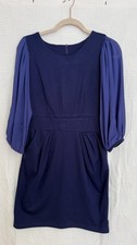 Classic Navy Dress with Puff Sleeves with 2 side pockets