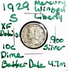 1929-S Winged Liberty Mercury Dime XF Details, Low Mintage Better Date 4.7M